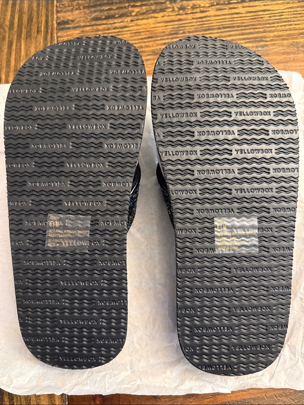 Yellow Box Blingy Black Glitter Thong Sandals/Flip Flops (6.5) - Picture 5 of 6